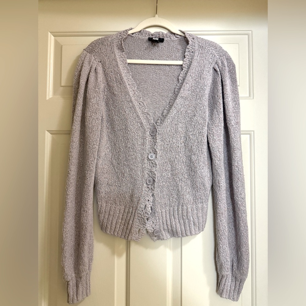 Paige Joyce Scalloped Neckline Cardigan Sweater - Dusty Lavender